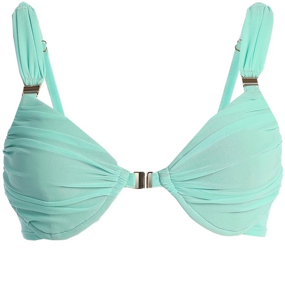 NEW JLUXLABEL Light Blue High Tides Bikini Mesh Ruched Top - Picture 4 of 16